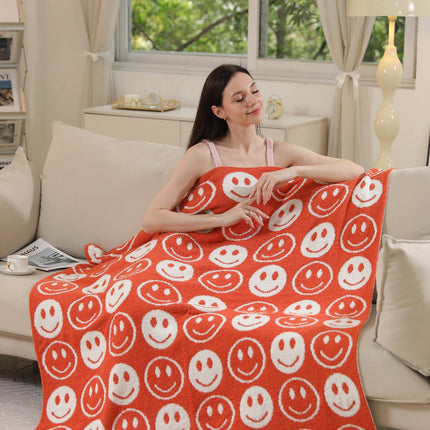Mini Happy Face Luxe Fleece Throw Blanket – Ultra-Soft Polyester Microfiber, 130×150 cm, Cozy & Stylish Home Décor