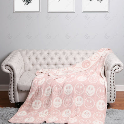 Mini Happy Face Luxe Fleece Throw Blanket – Ultra-Soft Polyester Microfiber, 130×150 cm, Cozy & Stylish Home Décor