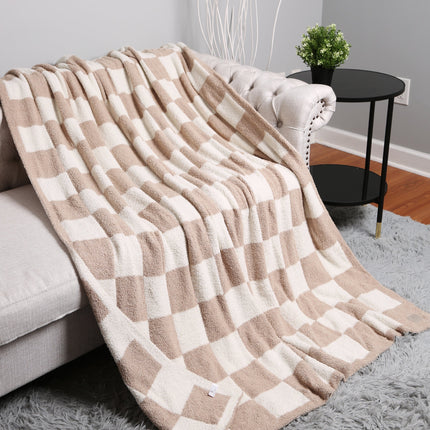 Luxurious Checkered Fleece Throw Blanket – Soft Plaid Microfiber, Machine Washable