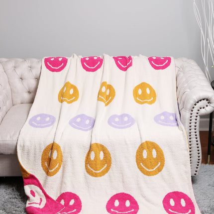 Multicolor Smiley Face Fleece Throw Blanket – Soft, Cozy & Playful Home Decor