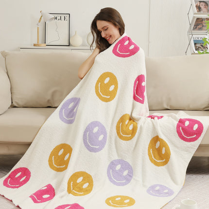 Multicolor Smiley Face Fleece Throw Blanket – Soft, Cozy & Playful Home Decor