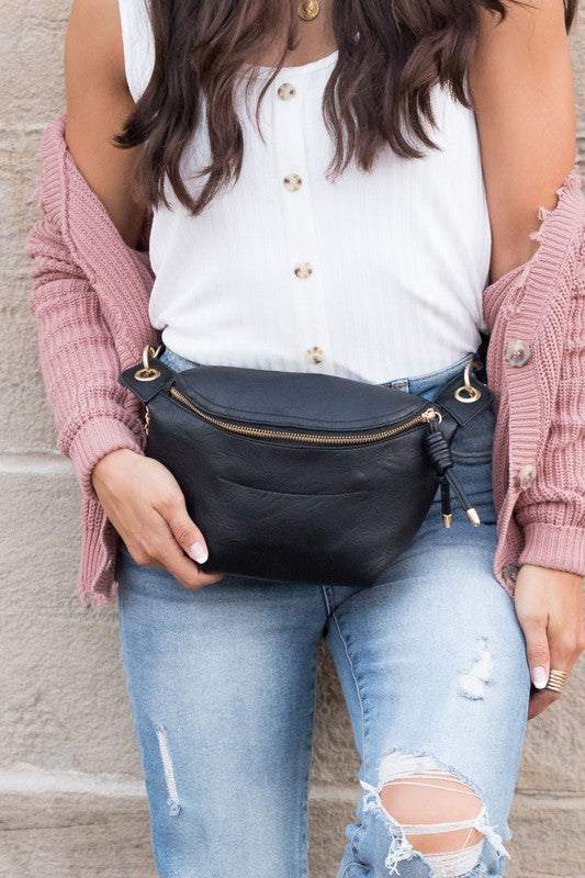 Vegan Leather Convertible Crossbody & Belt Bag – Minimalist, Adjustable Strap, Secure Closure