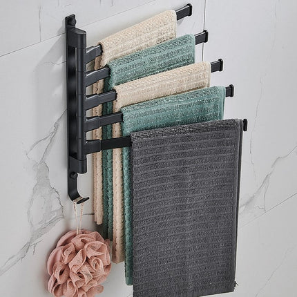5-Arm Swivel Towel Rack – Space-Saving Matte Black Bathroom Organizer for Modern Homes