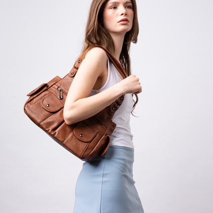 Vegan Leather Shoulder Bag with Multiple Pockets – Practical & Stylish