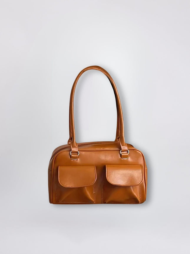 Vegan Leather Black Handbag with Dual Front Pockets – Stylish & Spacious