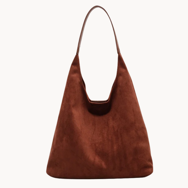 Elegant Faux Suede Shoulder Bag – Lightweight Spacious Handbag for Women