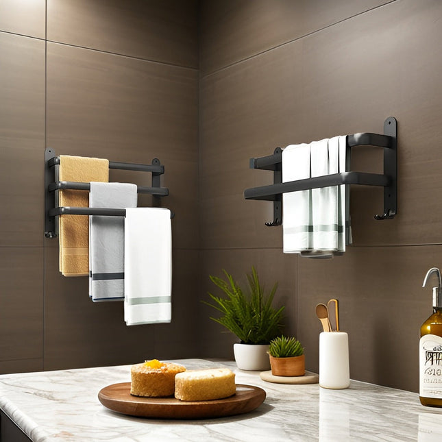 Space-Saving Wall Mounted Towel Rack – Modern Black Aluminum Bathroom Organizer (15.7"–23.6")