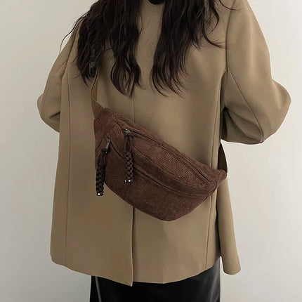 Brown Corduroy Crossbody Bag – Stylish, Practical & Adjustable Strap for Everyday Use
