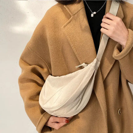 Women's Half Moon Shoulder Bag – Adjustable Canvas Crossbody – Lightweight, Stylish & Versatile