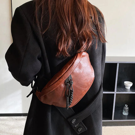 Vintage Leather Fanny Pack – Adjustable Crossbody Belt Bag for Women & Men