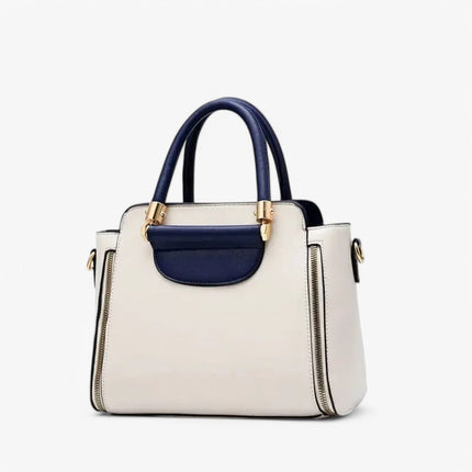 Chic Vegan Leather Handbag with Contrasting Colors – Stylish & Functional Tote Bag