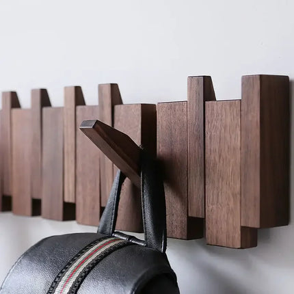 Modern Solid Wood Wall Mounted Coat Rack – Scandinavian Entryway Organizer with Hidden Flip Hooks