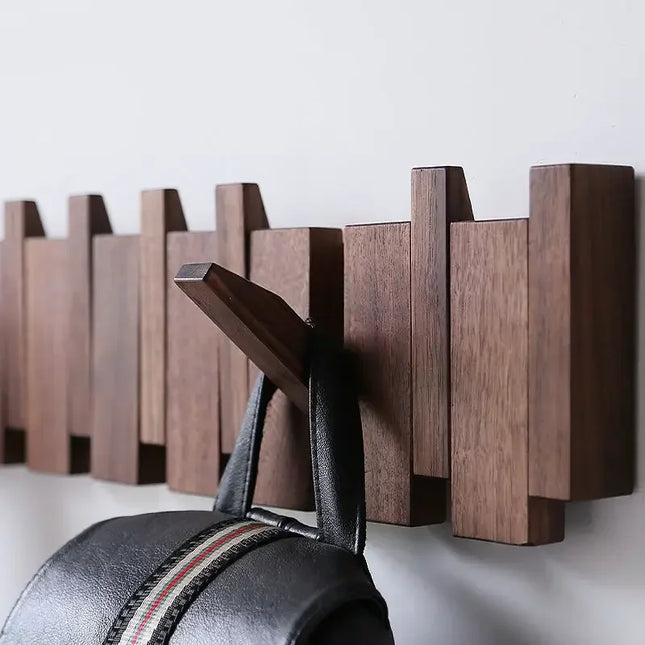 Modern Solid Wood Wall Mounted Coat Rack – Scandinavian Entryway Organizer with Hidden Flip Hooks