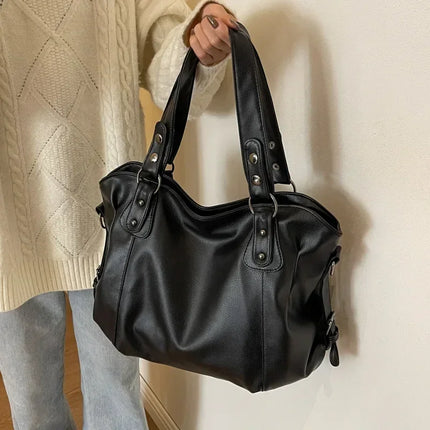 Stylish PU Leather Shoulder Bag – Spacious Tote with Multiple Pockets for Women