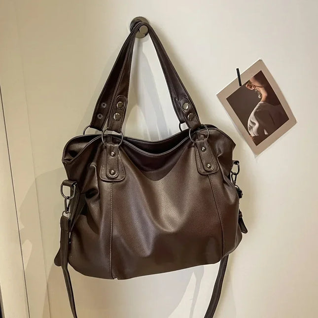 Stylish PU Leather Shoulder Bag – Spacious Tote with Multiple Pockets for Women