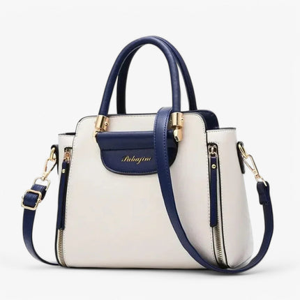 Chic Vegan Leather Handbag with Contrasting Colors – Stylish & Functional Tote Bag