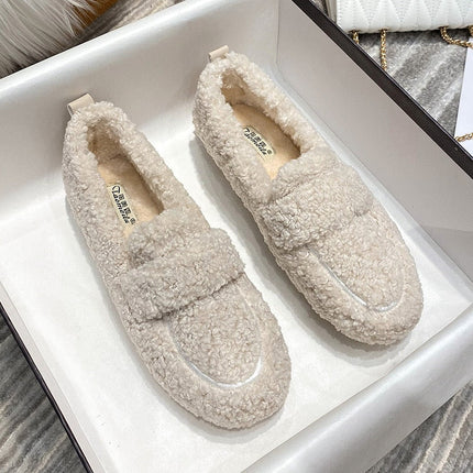 Women’s Fluffy Fur-Lined Loafers – Warm Winter Slip-On Slippers (Indoor & Outdoor)