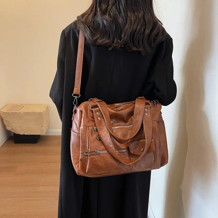 Women's PU Leather Shoulder Bag with Multiple Pockets – Spacious Handbag for Daily Use