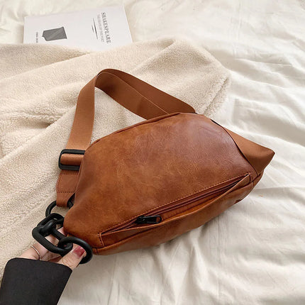 Vintage Leather Fanny Pack – Adjustable Crossbody Belt Bag for Women & Men