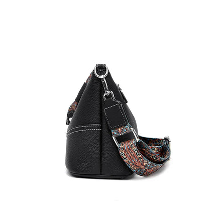Black Crossbody Bag for Women – Adjustable Wide Strap Shoulder Bag with Multiple Pockets