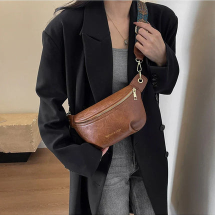Luxurious Leather Crossbody Belt Bag – Versatile Waist & Shoulder Bag with Wide Strap