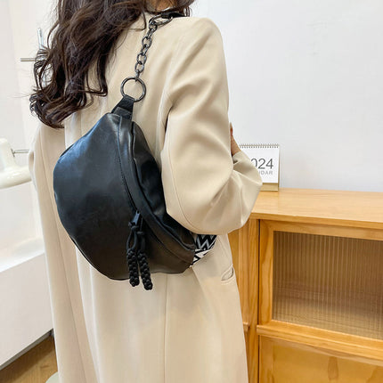Trendy Faux Leather Crossbody Bag with Chain Strap – Stylish Women's Hip Bag for Daily Use