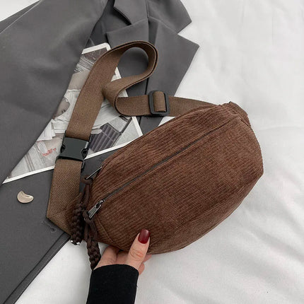 Brown Corduroy Crossbody Bag – Stylish, Practical & Adjustable Strap for Everyday Use