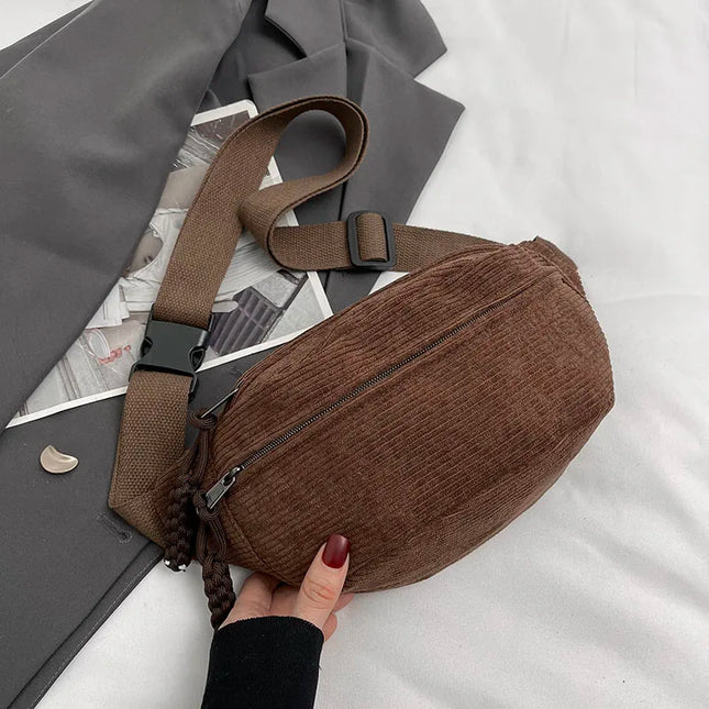 Brown Corduroy Crossbody Bag – Stylish, Practical & Adjustable Strap for Everyday Use