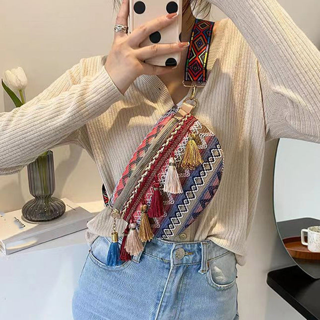 Bohemian Crossbody Bag with Fringe – Colorful, Adjustable Strap, Lightweight & Durable
