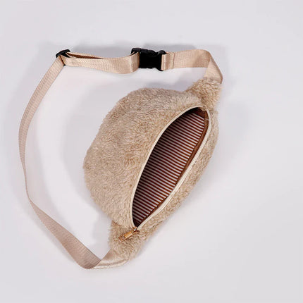 Cozy Teddy Waist Bag - Plush Fleece Belt Bag with Adjustable Strap & Secure Zipper