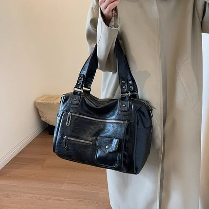 Women's PU Leather Shoulder Bag with Multiple Pockets – Spacious Handbag for Daily Use