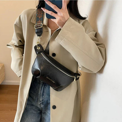 Luxurious Leather Crossbody Belt Bag – Versatile Waist & Shoulder Bag with Wide Strap