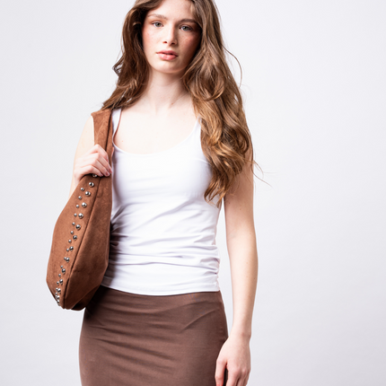 Black Vegan Leather Shoulder Bag with Studs – Bold & Stylish