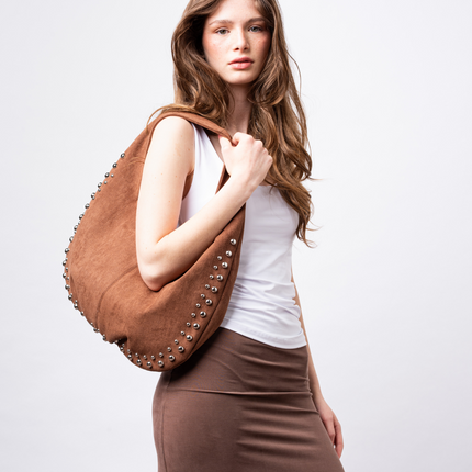 Black Vegan Leather Shoulder Bag with Studs – Bold & Stylish