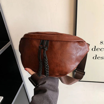 Vintage Leather Fanny Pack – Adjustable Crossbody Belt Bag for Women & Men