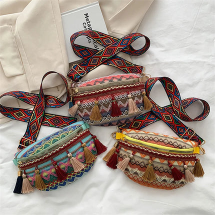 Bohemian Crossbody Bag with Fringe – Colorful, Adjustable Strap, Lightweight & Durable