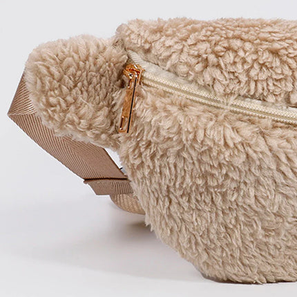 Cozy Teddy Waist Bag - Plush Fleece Belt Bag with Adjustable Strap & Secure Zipper