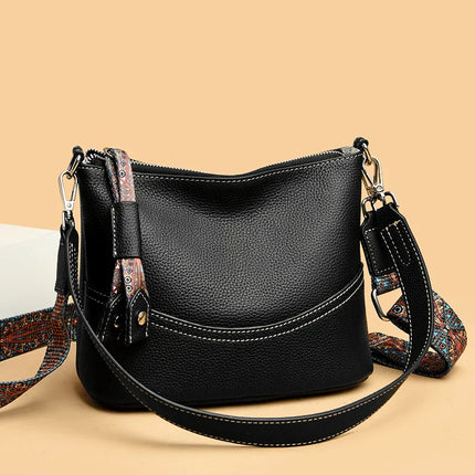 Black Crossbody Bag for Women – Adjustable Wide Strap Shoulder Bag with Multiple Pockets