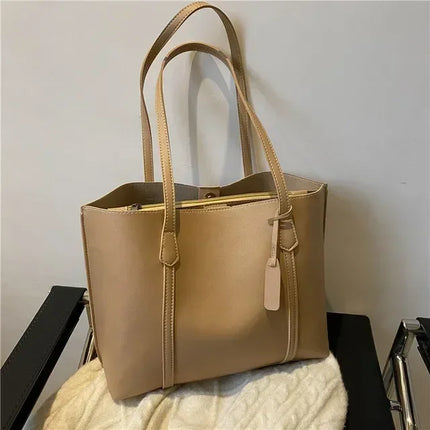 Vintage PU Leather Tote Bag for Women – Large Shoulder Work & Daily Handbag
