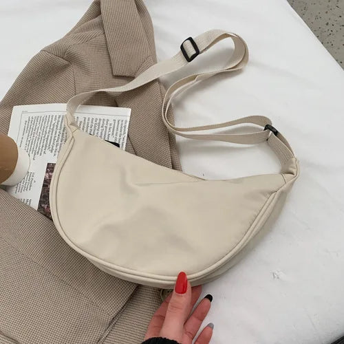 Women's Half Moon Shoulder Bag – Adjustable Canvas Crossbody – Lightweight, Stylish & Versatile