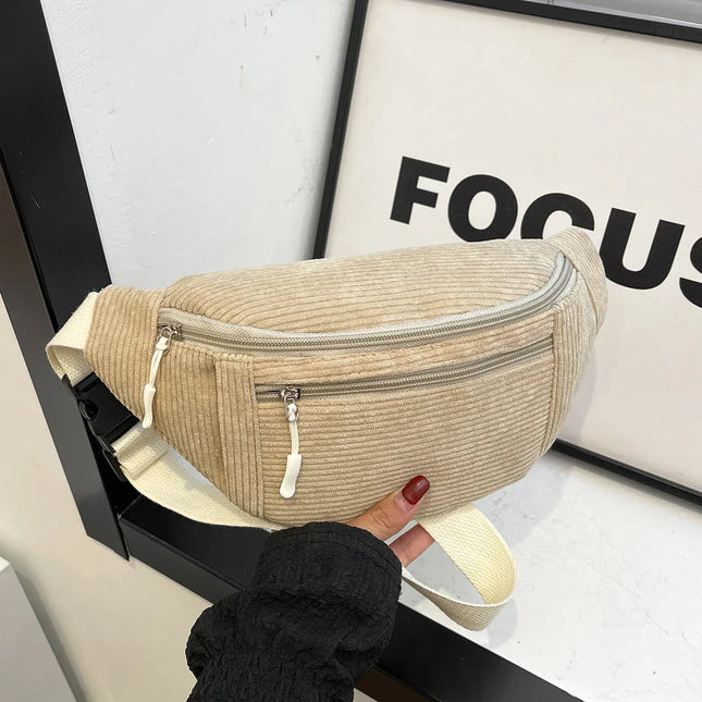 Corduroy Crossbody Bag for Women – Stylish & Practical Hip Bag with Adjustable Strap