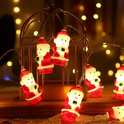 Santa Claus LED Christmas Lights – 5ft or 10ft Warm White String Lights for Indoor & Outdoor Holiday Décor