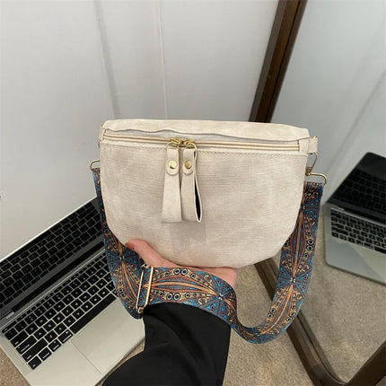 Boho Chic Crossbody Bag with Wide Ethnic Strap – Stylish & Comfortable Shoulder Purse for Women