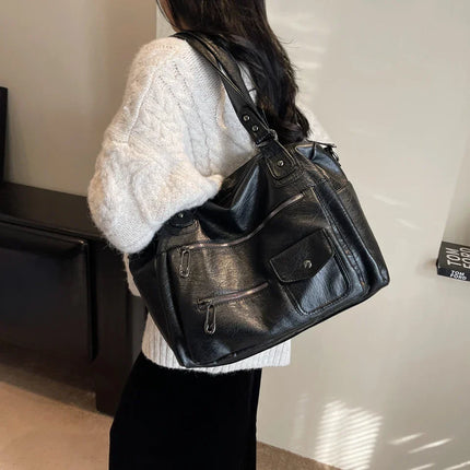 Women's PU Leather Shoulder Bag with Multiple Pockets – Spacious Handbag for Daily Use