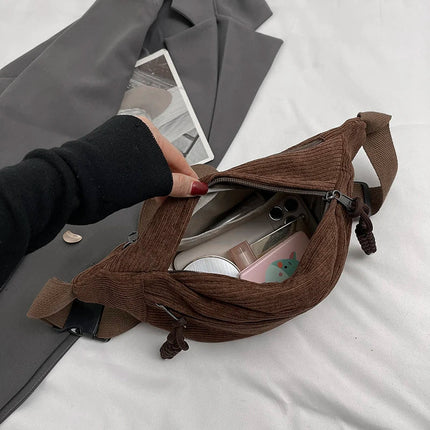Brown Corduroy Crossbody Bag – Stylish, Practical & Adjustable Strap for Everyday Use