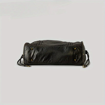 Black PU Leather Handbag With Metal Buckles – Stylish & Functional Women’s Everyday Bag