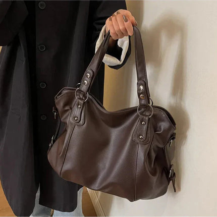 Stylish PU Leather Shoulder Bag – Spacious Tote with Multiple Pockets for Women