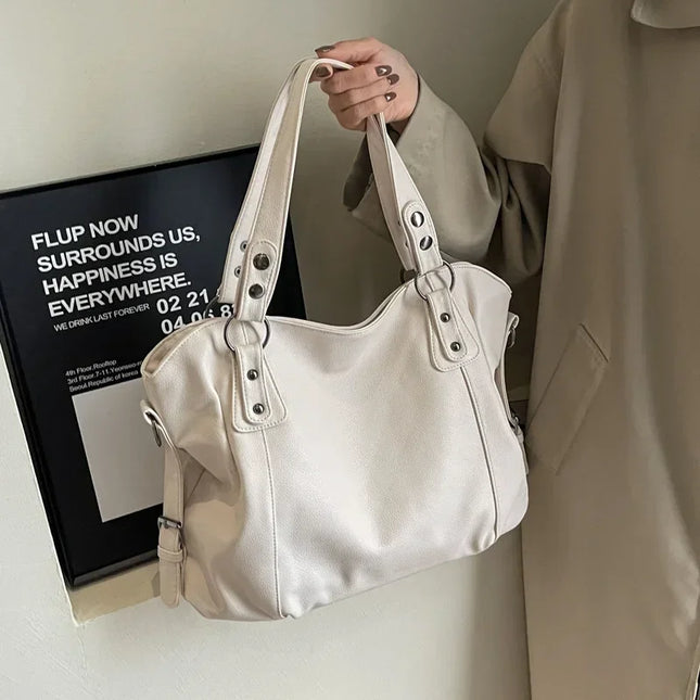 Stylish PU Leather Shoulder Bag – Spacious Tote with Multiple Pockets for Women