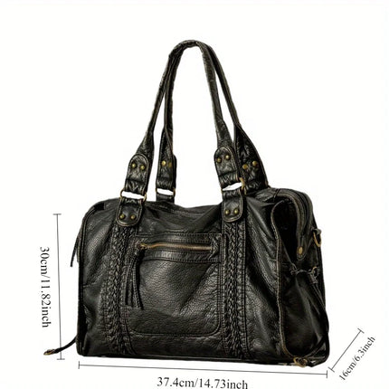 Black PU Leather Handbag With Metal Buckles – Stylish & Functional Women’s Everyday Bag