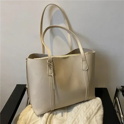 Vintage PU Leather Tote Bag for Women – Large Shoulder Work & Daily Handbag